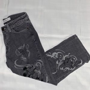 Disney Store Dark Gray Capri Jeans w/ Mickey & Minnie Mouse, Tinker-bell & More